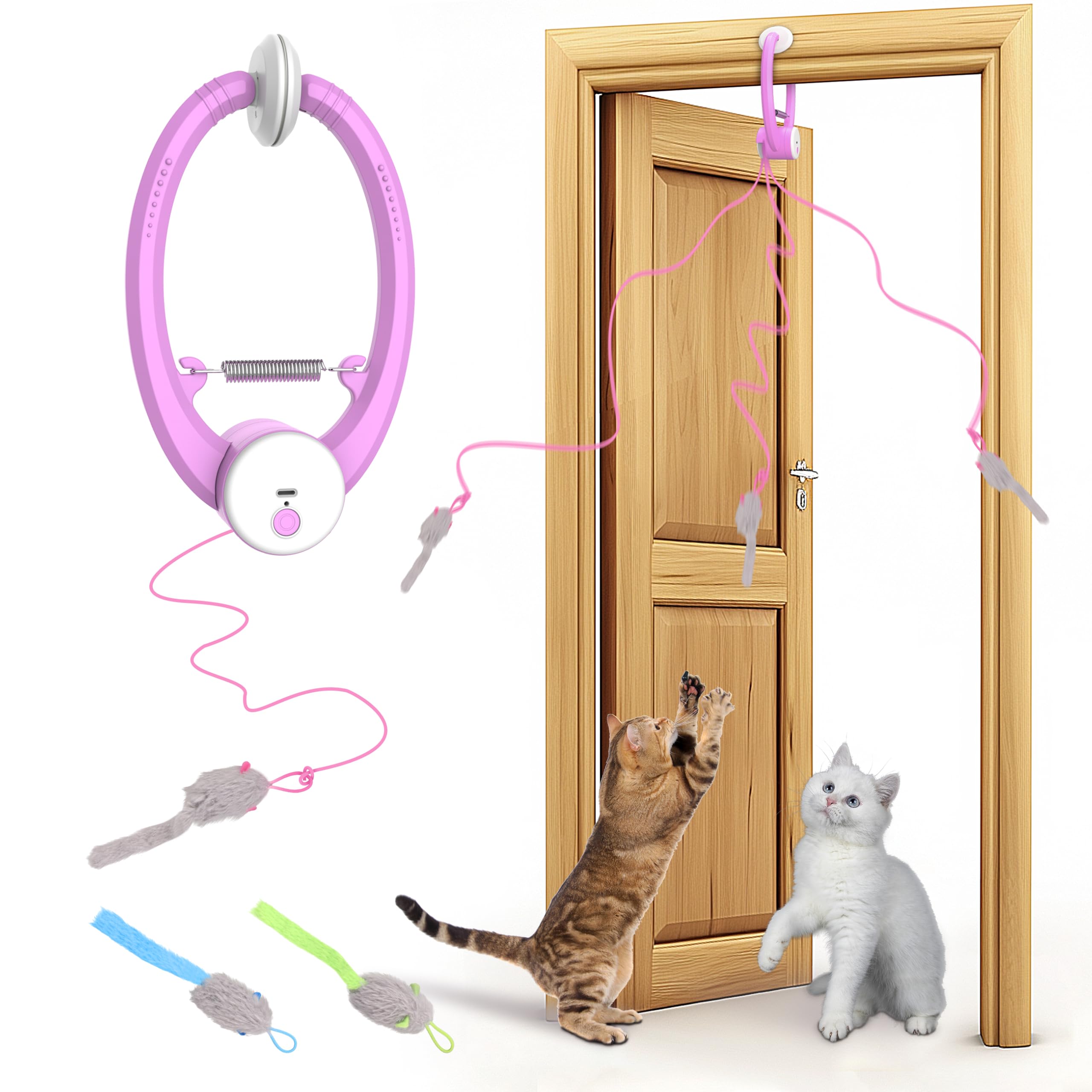 3 Stück Katzenspielzeug Zum Aufhängen – Mit Feder-Köpfen, Für Türrahmen, Zur Selbstbeschäftigung Für Indoor-Katzen