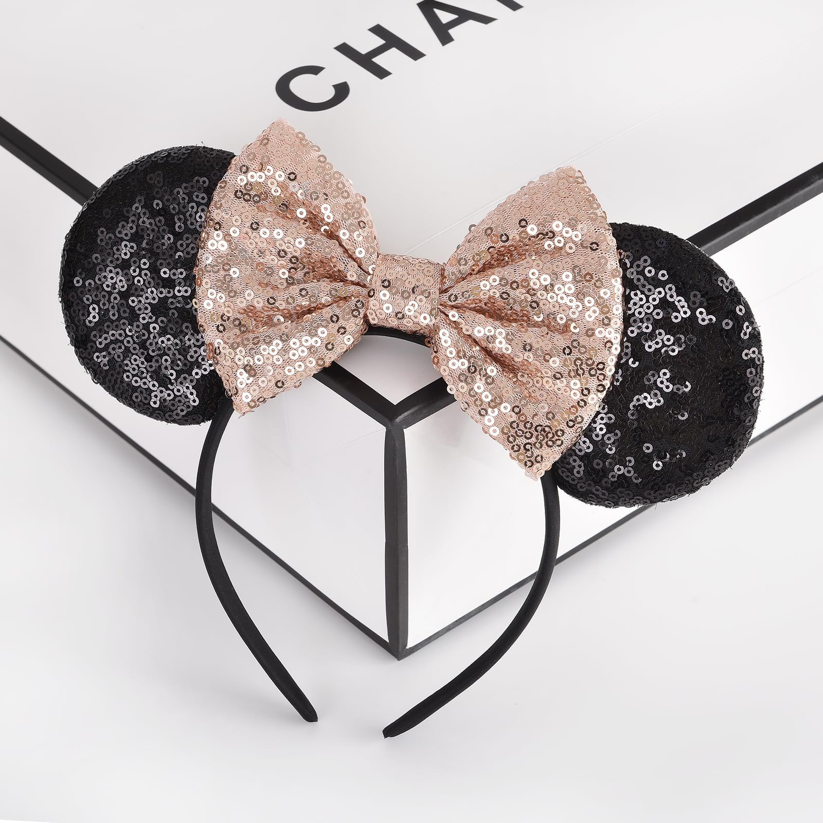 Disney Parks Rose Gold Ears Headband ORIGINAL Minnie Mouse Bow Sequin Glitter Rose Gold Sequin Minnie Mouse Ears - Etsy main image 2