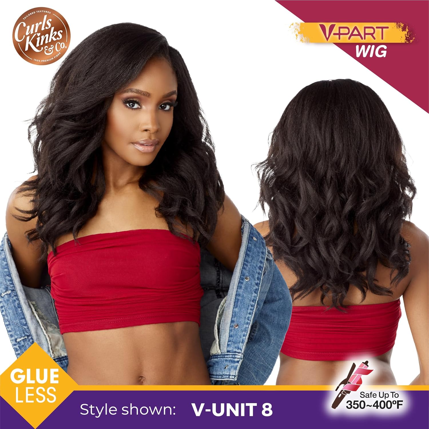Sensationnel Curls Kinksandco Vpart Wig - Unit 8 Narrow Part Glueless Natural Kinkytexture Edged Hairline for Natural 3C to 4C Hair Textures (TH1B/COPPER)