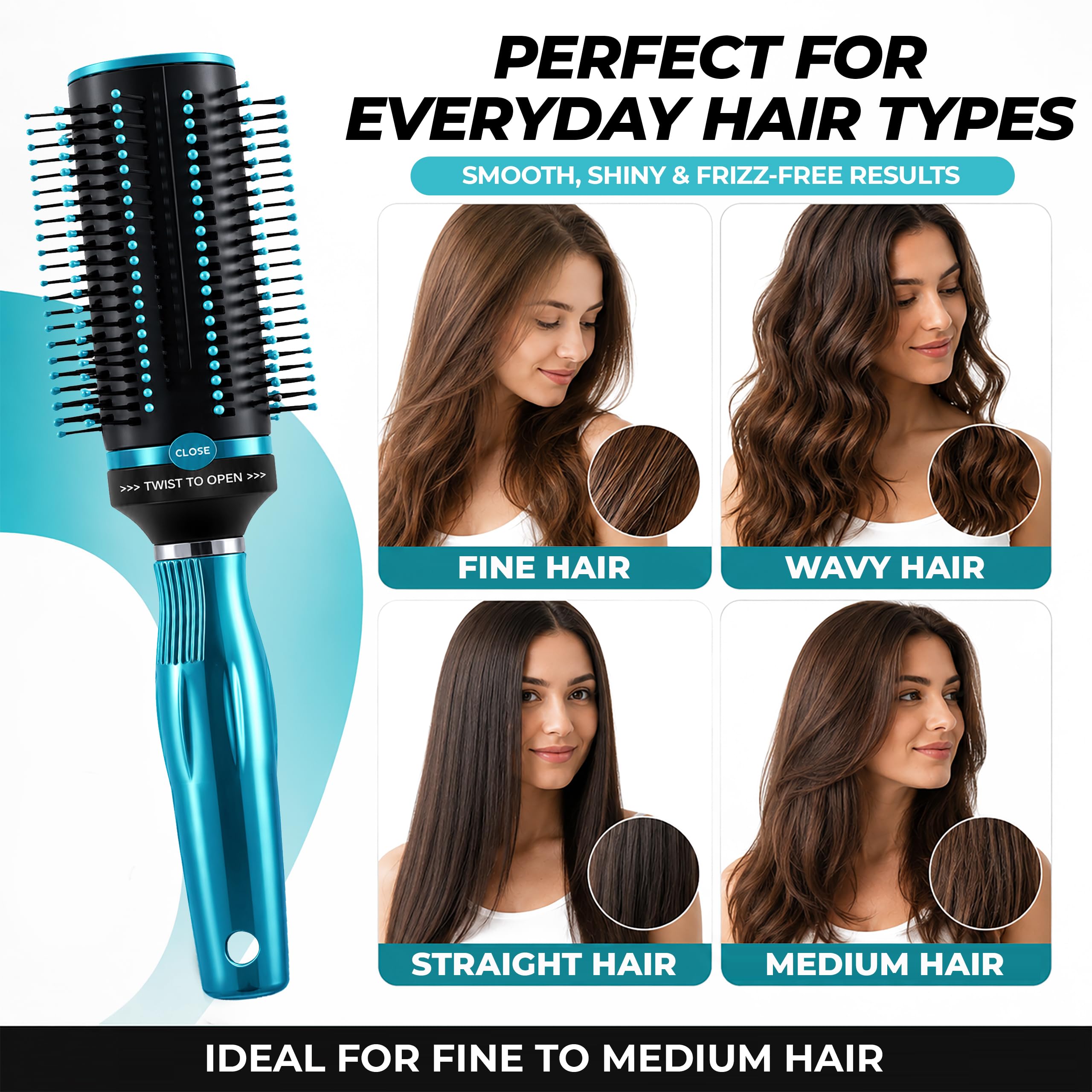 Shop LC - Peine de cepillo para el cabello con autolimpieza azul, cepillo desenredante redondo para soplar, cepillos de pelo con rodillo fáciles de limpiar para mujeres
