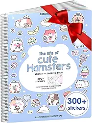 Cupkin Hamsters adesivos de atividades para crianças, itens essenciais de viagem de avião infantil, mais de 300 brogs adesivos para crianças + 8 cenas + páginas de livros de colorir, presente para