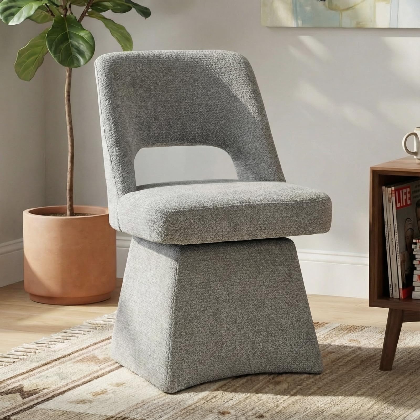 VKNOW Upholstered Swivel Dining Chair with Curved Open Back