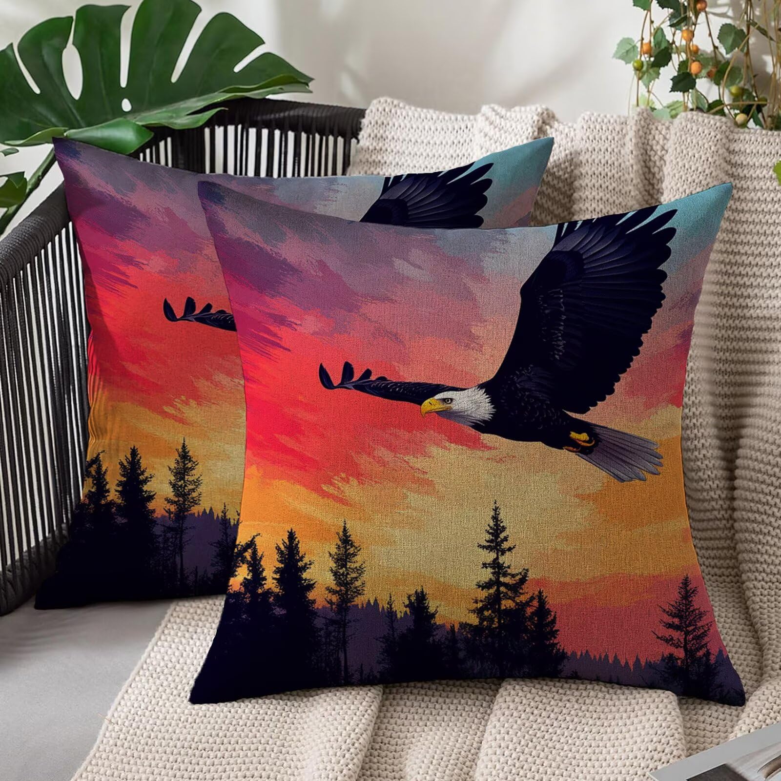 Housse de coussin 50x50 aigle lot de 2 taie d'oreiller canapé imperméable en lin maison