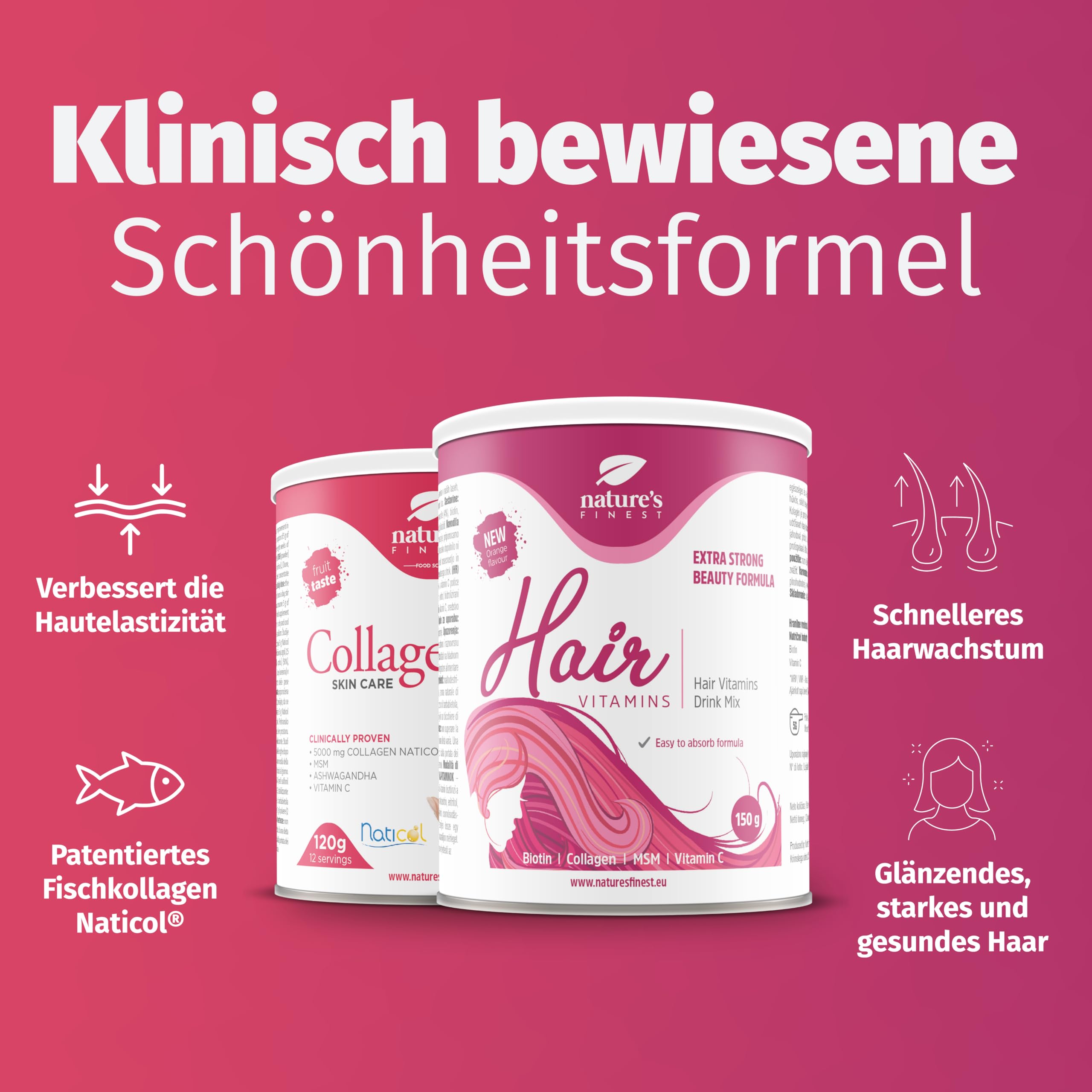 Nature's Finest by Nutrisslim Sie Glänzt Paket - Haut- & Haarpflege mit Kollagen, Biotin & Vitamin C, MSM & Ashwagandha - Für Erwachsene, Fördert gesunde Haut & kräftiges Haar, Sofortige Wirkung