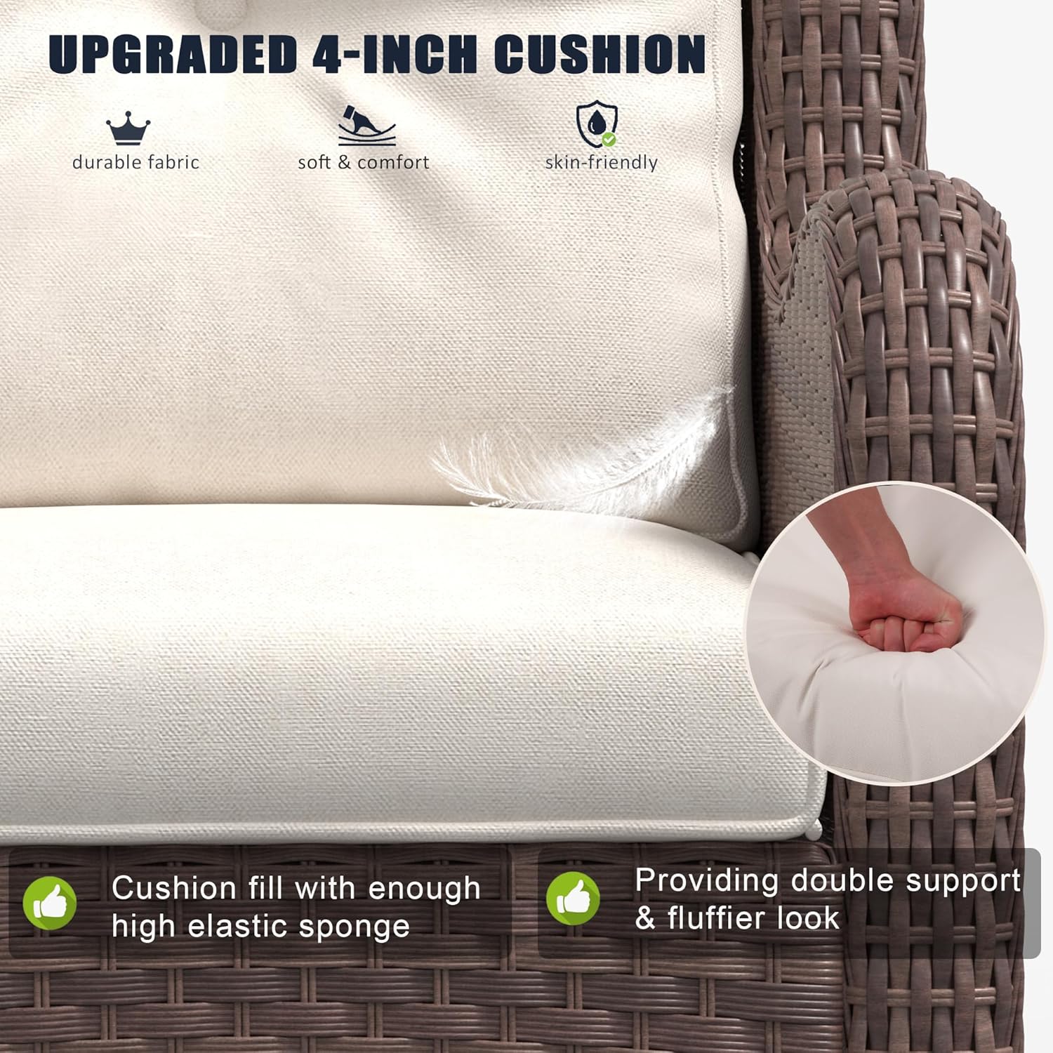 Close-up of the 4-inch thick Olefin sofa cushion.