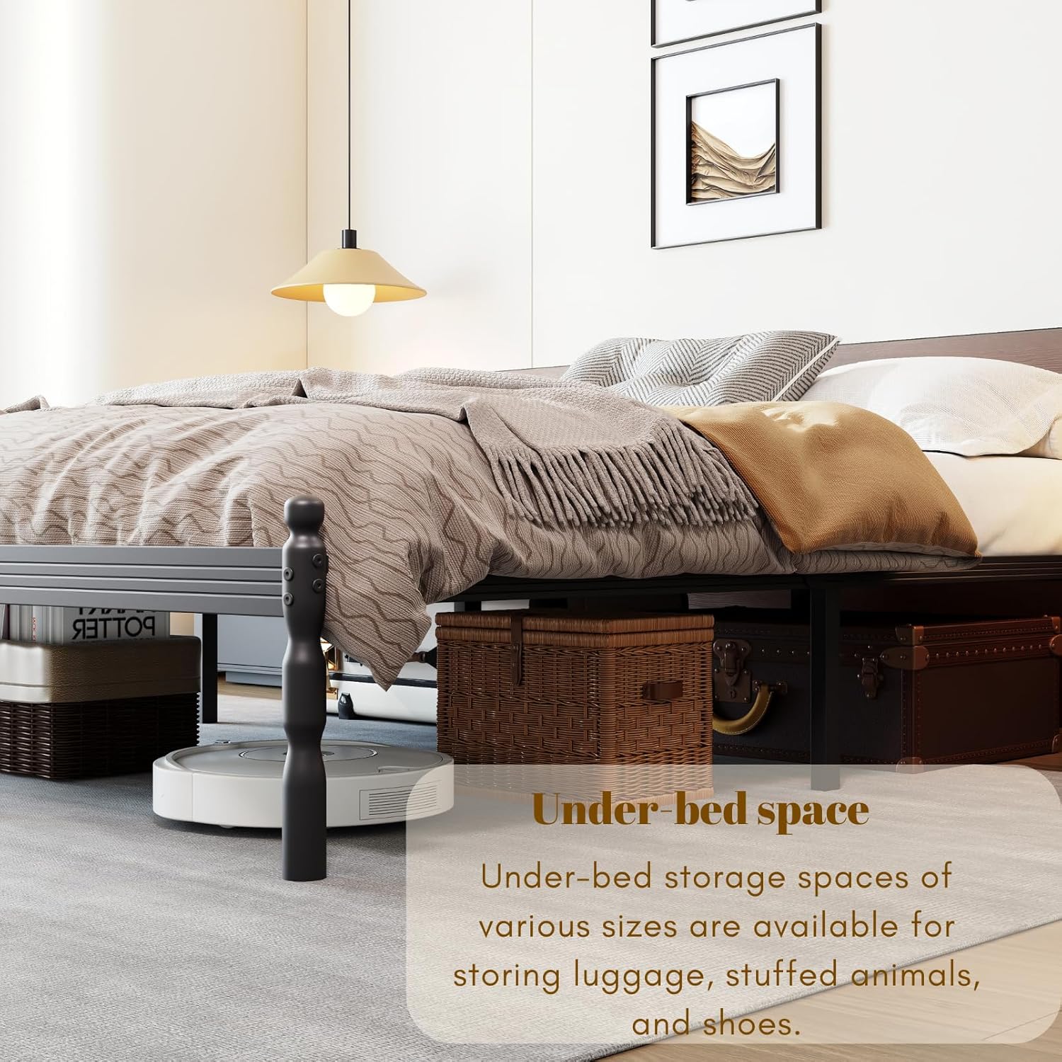 COMASACH Heavy Duty Full Size Bed Frame with Storage & Mattress Stopper, Platform Metal Bed Frame - No Box Spring Needed, Easy Assembly, Noise Free & Anti-Slip, Black