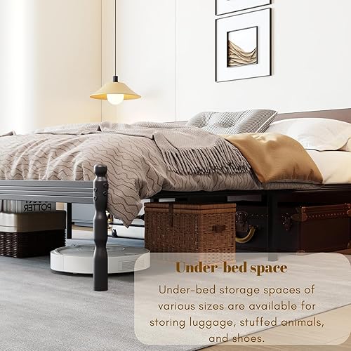 Miniatura 7 de COMASACH Base de cama resistente tamaño Queen con almacenamiento y tapón de colchón, marco de cama de metal con plataforma, no necesita somier,