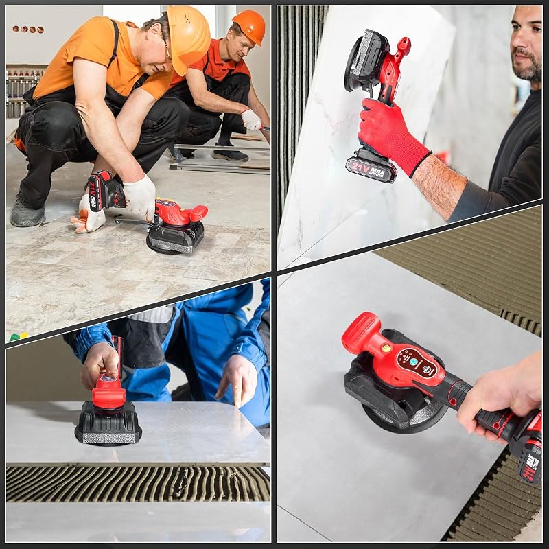 Ricyea 21V-os Csempevibrációs Készülék 5 Sebességgel, 130mm Tapadókoronggal, 0,2-1,2m Csempékhez, Fali Burkolatokhoz - 2 Akkumulátorral és T