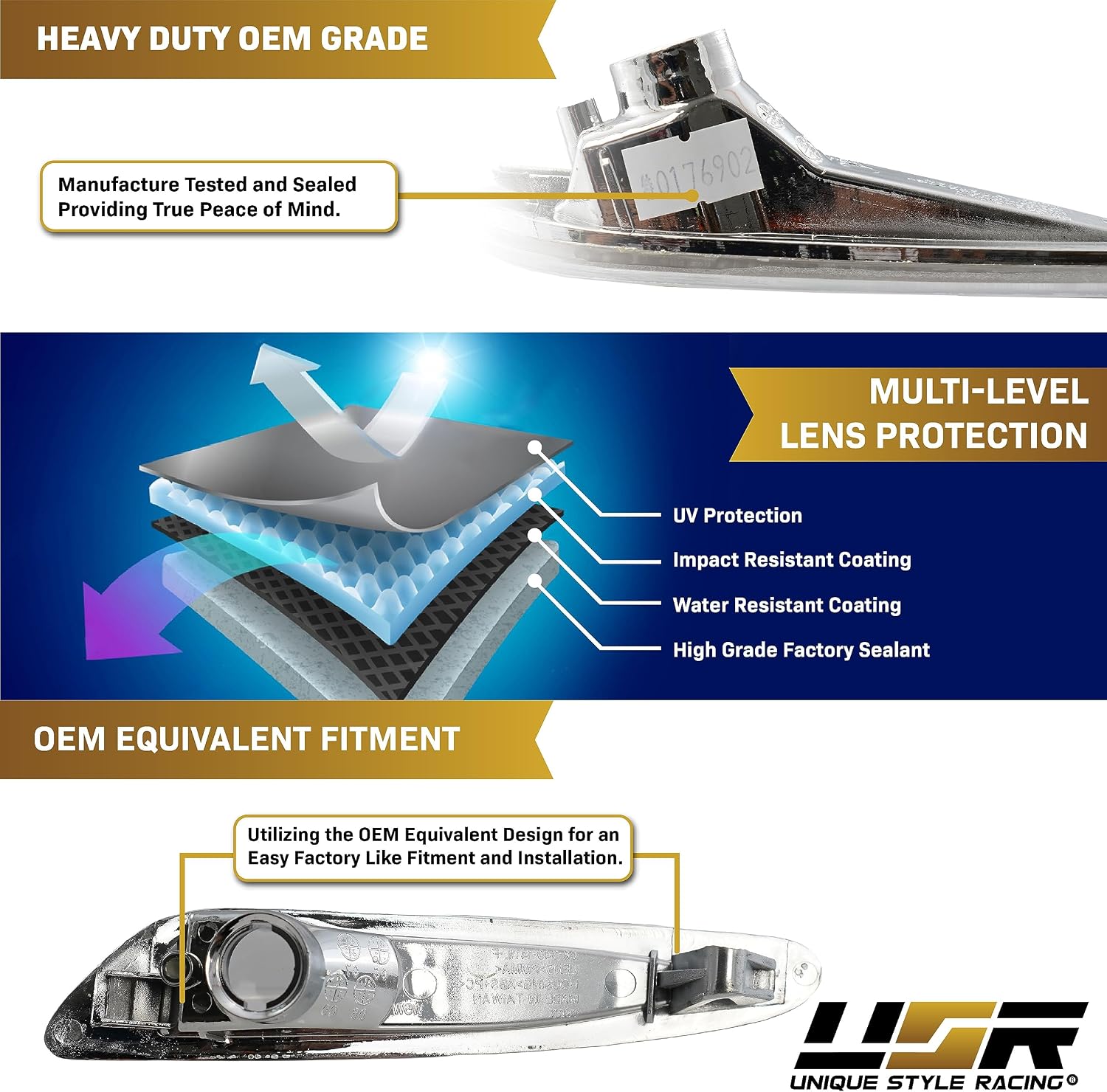 USR DEPO 03-06 R230 SL Class AMG Clear Bumper Side Marker Lights Assembly Set (Left + Right) Compatible For 2003-2006 Mercedes Benz R230 SL Class AMG