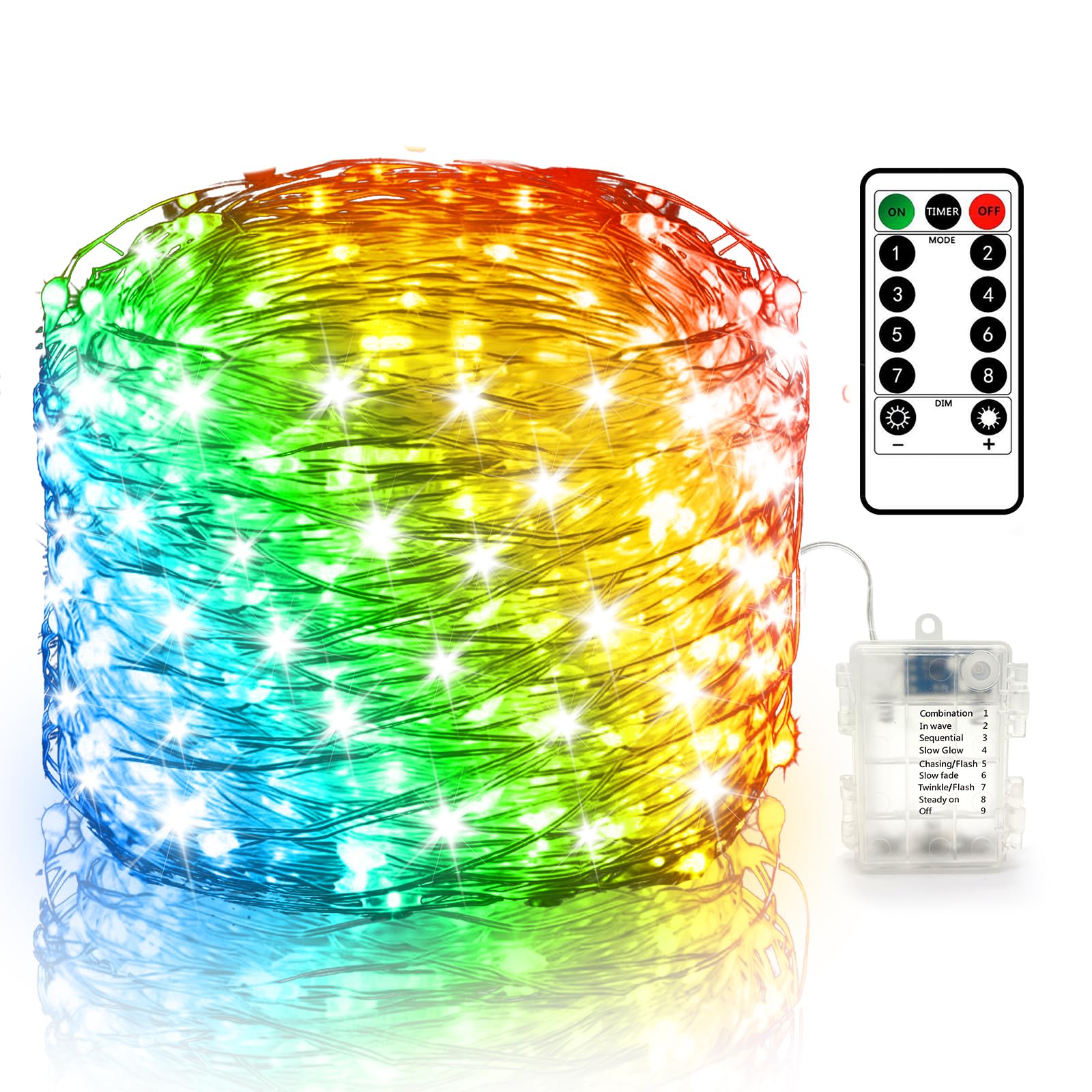 Fairy Light 33FT 100 LED Fairy String Lights, 8 Modes Battery Operated Copper Wire Light with Remote and Timer, Starry Lights for DIY Bedroom Party Festival Decorations