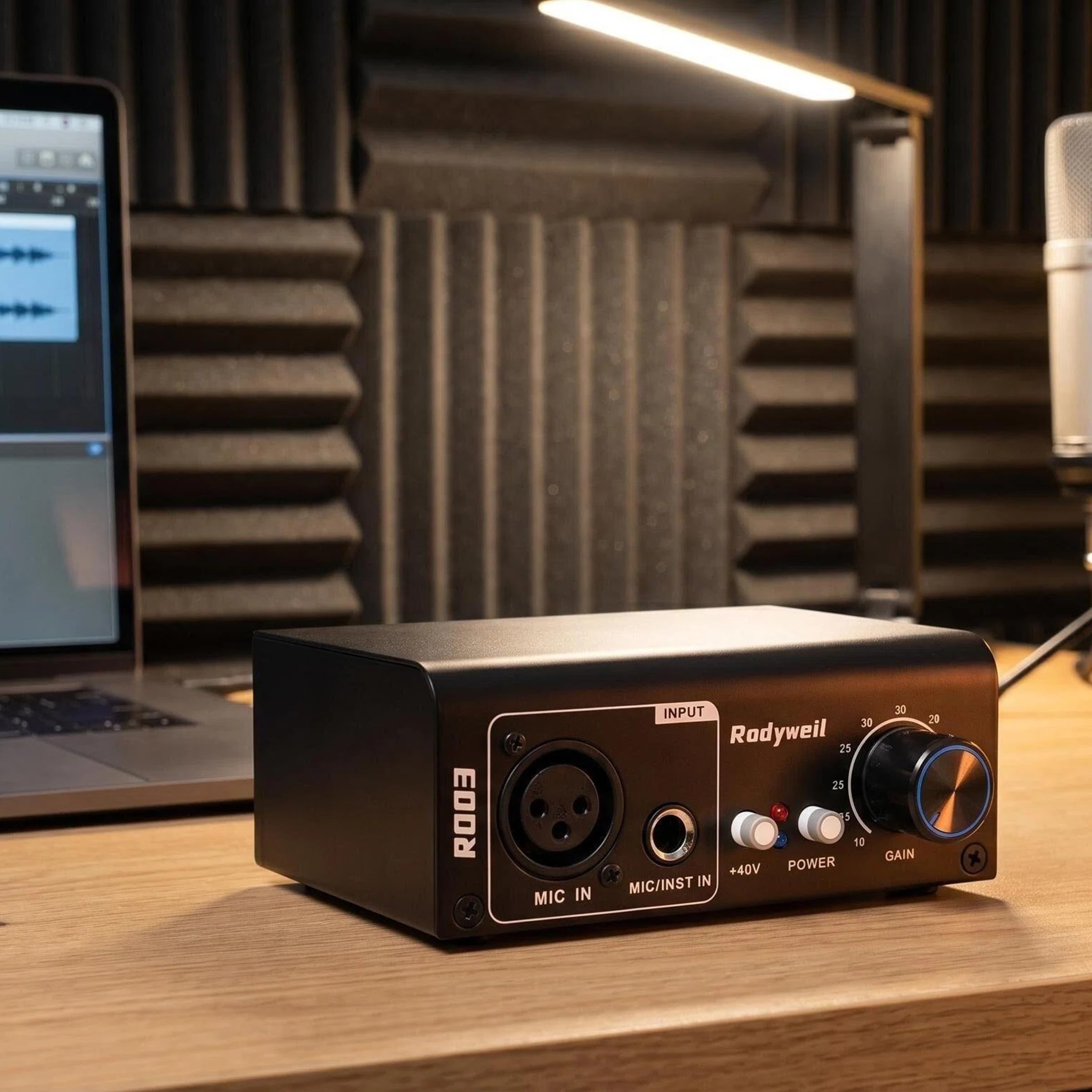 Tiptop Home Rodyweil - Amplificador de Ganancia de preamplificador de micrófono de Condensador dinámico, Ganancia máxima de 75 dB para Interfaz de Audio, transmisión en Vivo