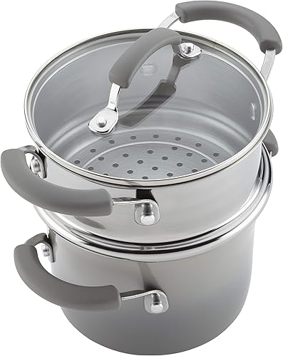 Miniatura 2 de Rachael Ray Brights - Olla para salsacacerola con inserto de vapor, 3 cuartos de galón, color gris sal marina de dos tonos