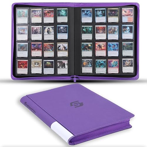 Snekdy premium 1024-pocket trading card binder, 16-pocket cards album, waterproof PU-leather Cover album with side loading, holds gaming, baseball, basketball & sports cards (Purple) - Purple