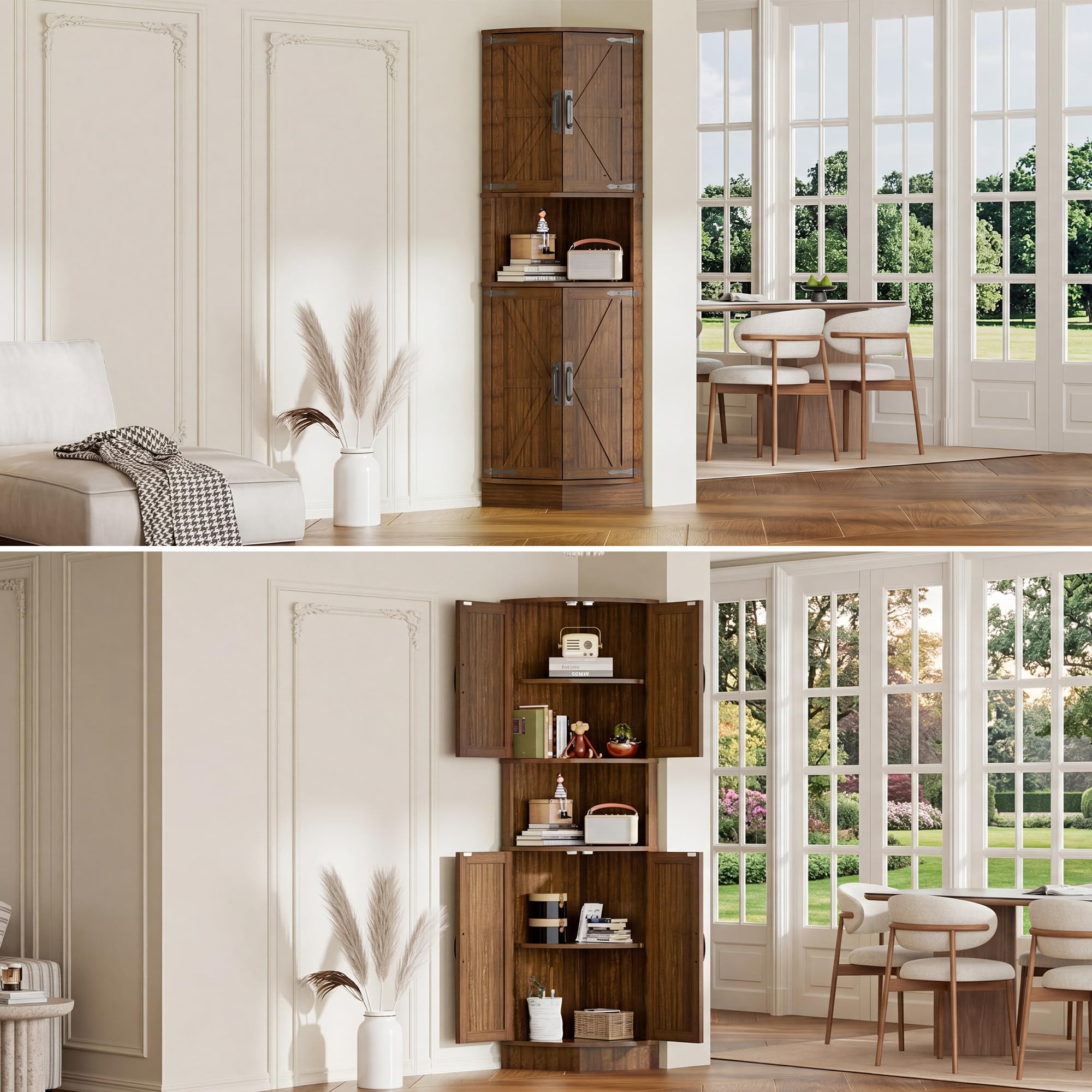 BonVache Eckschrank, Sideboard, Aufbewahrungsschrank, Hochschrank, Mehrzweckschrank für Esszimmer, Wohnzimmer, Büro, 165 x 56 x 41,5 cm, Braun