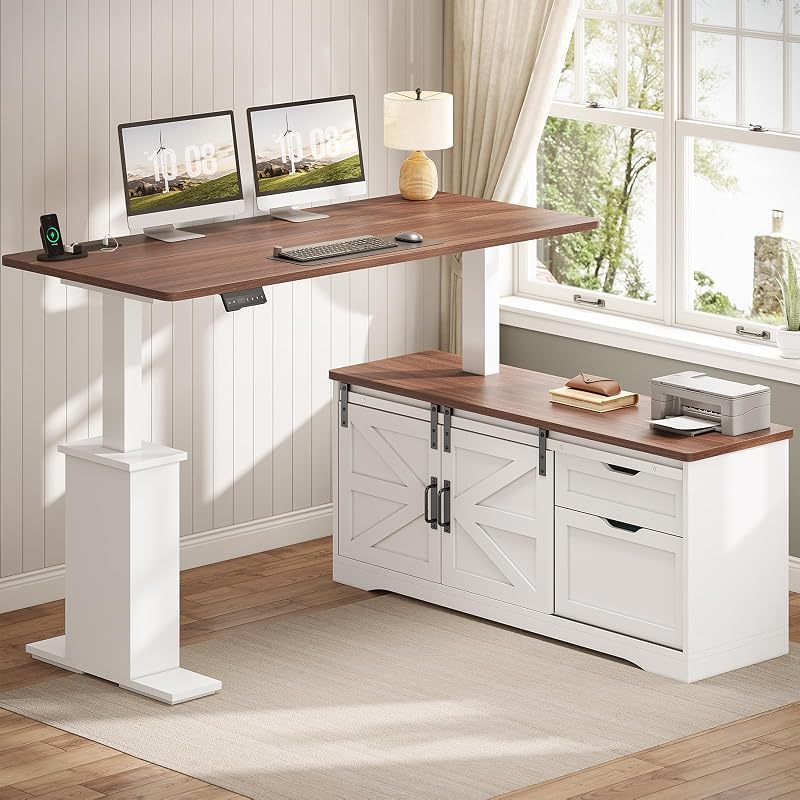 SEDETA Farmhouse 55 inch L Shaped Standing Desk with Storage Drawers image 3