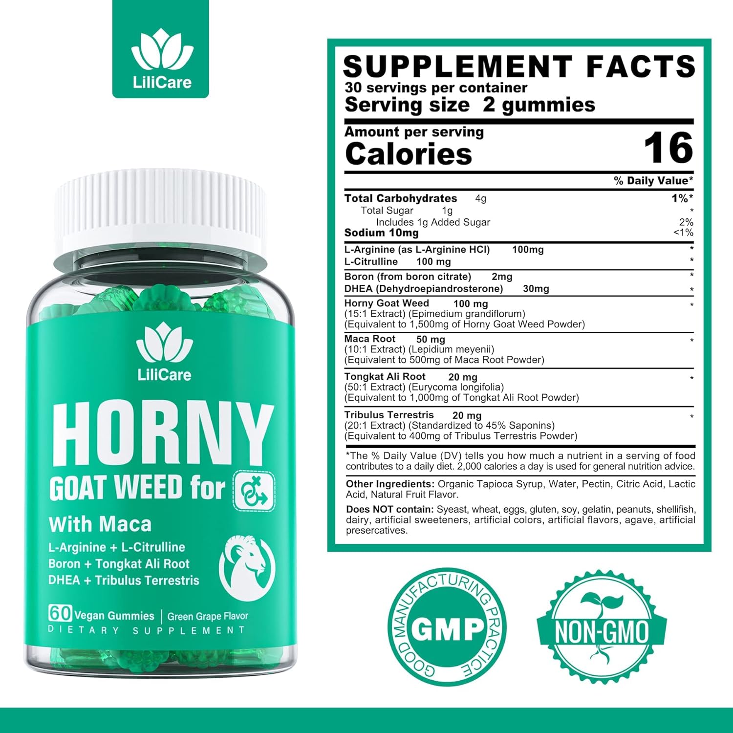 (2 Packs) Horny Goat Weed Gummies with Maca for Men & Women - Natural Energy Booster, Extra Strength with L-Arginine & L-Citrulline, DHEA, Boron, Tongkat Ali, Tribulus Terrestris - Green Grape Flavor : Health & Household