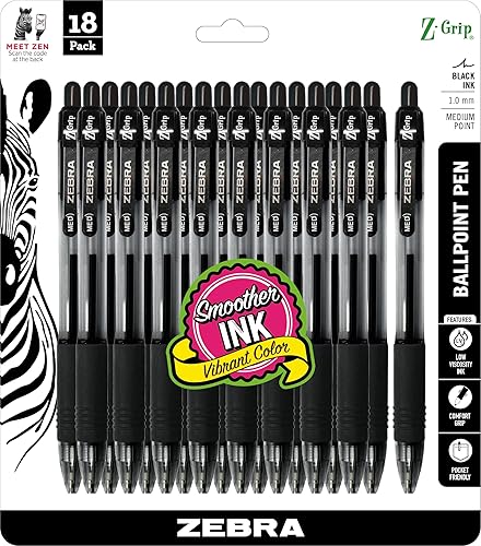 Bolígrafo Zebra Z-Grip retráctil punta media 1 mm tinta negra 18 piezas número de modelo 22218 Negro, Azul / Patchwork, Rojo, Variados