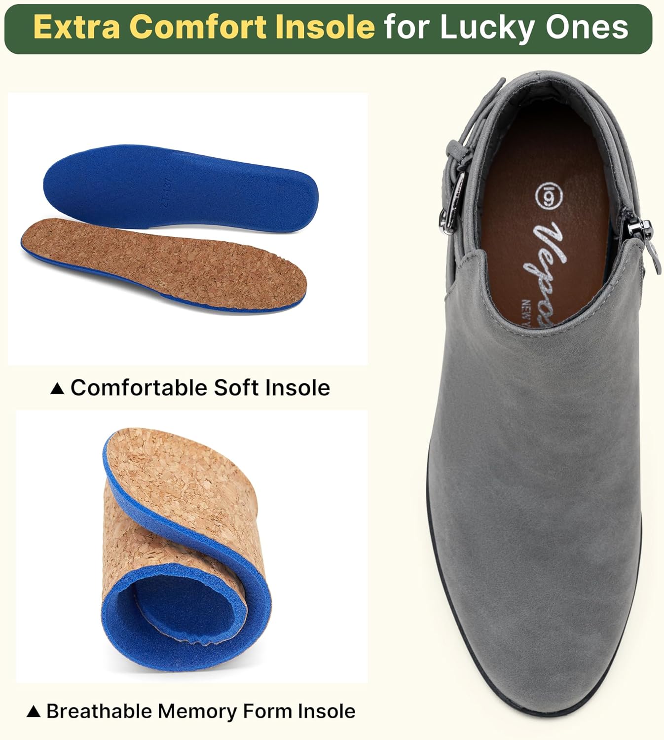 Vepose Women's Short Ankle Boots Low Heel, Western Cutout Perforated Booties - Image 5