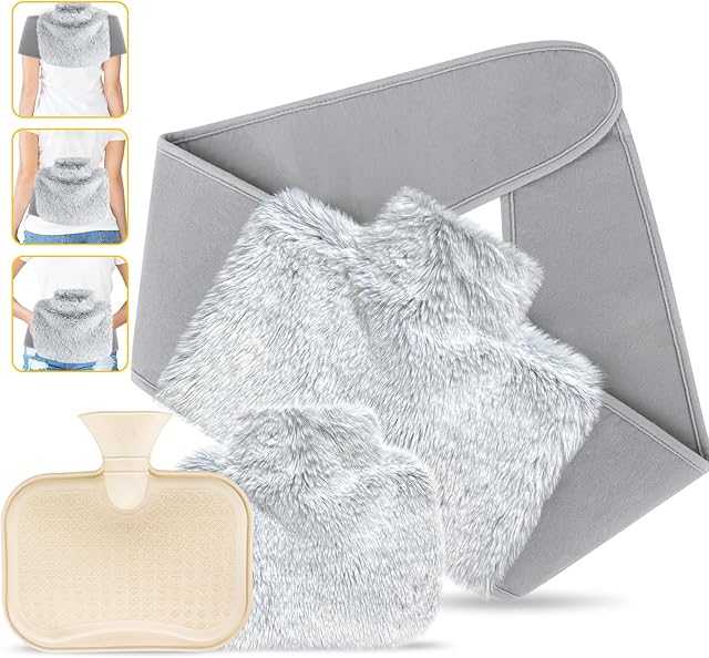 Hot Water Bottle Belt with Cover Fluffy, Wrap Around Hot Water Bottle for Body Neck Shoulder Back Waist Period, Wearable Hot Water Bottle Pouch Hot Water Bag Warm Water Bottle Gift for Women Girls Men