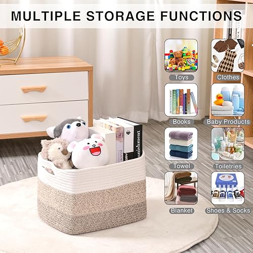 Miniatura 4 de Cestas de almacenamiento para organizar estantes, cubos de cuerda de algodón tejida para organización del cuarto del bebé, organizador de toallas de