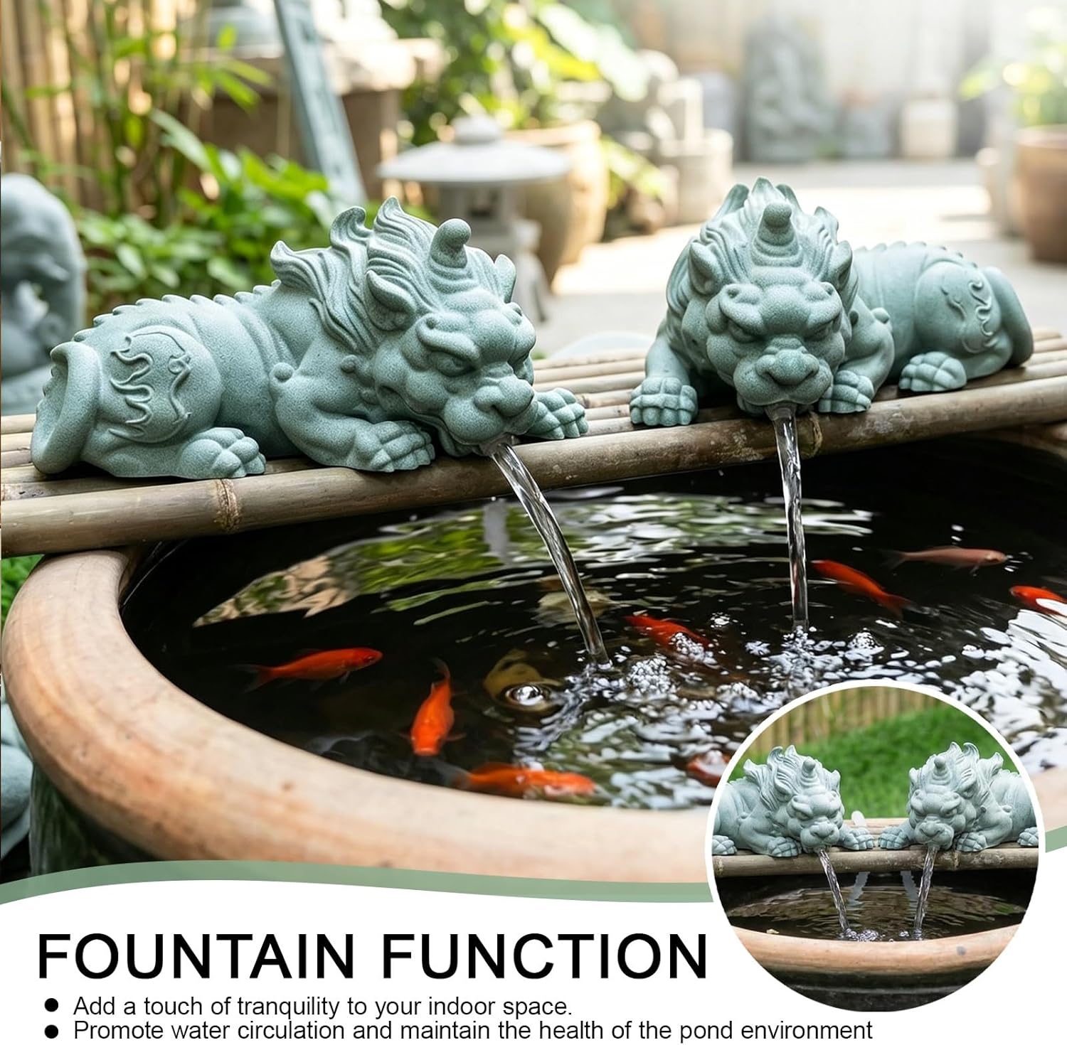 Garden Decor Koi Pond Spitter, Animal Pond Fountains, Fish Pond Water Circulation Outlet Landscaping, Feature Statue for Garden, Yard, Lawn(26 * 13 * 12cm/10.2 * 5.1 * 4.7in)