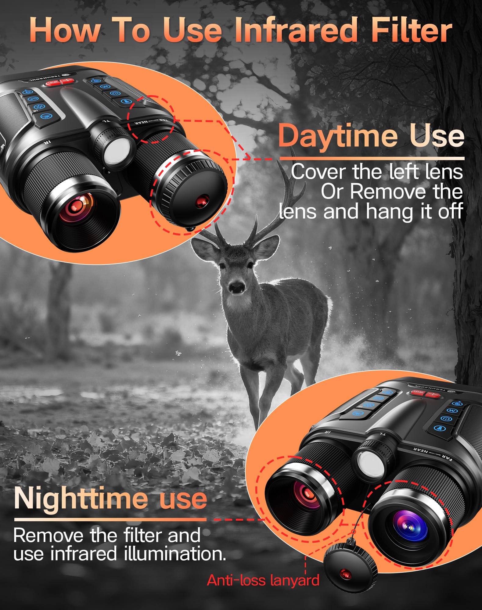 Night Vision Goggles - Smart APP 4K Night Vision Binoculars, 10000mAh Battery, 128GB Card for Photo and Video, 3'' UHD Screen & 8X Zoom Binoculars for Camping, Hunting, Security (Black)