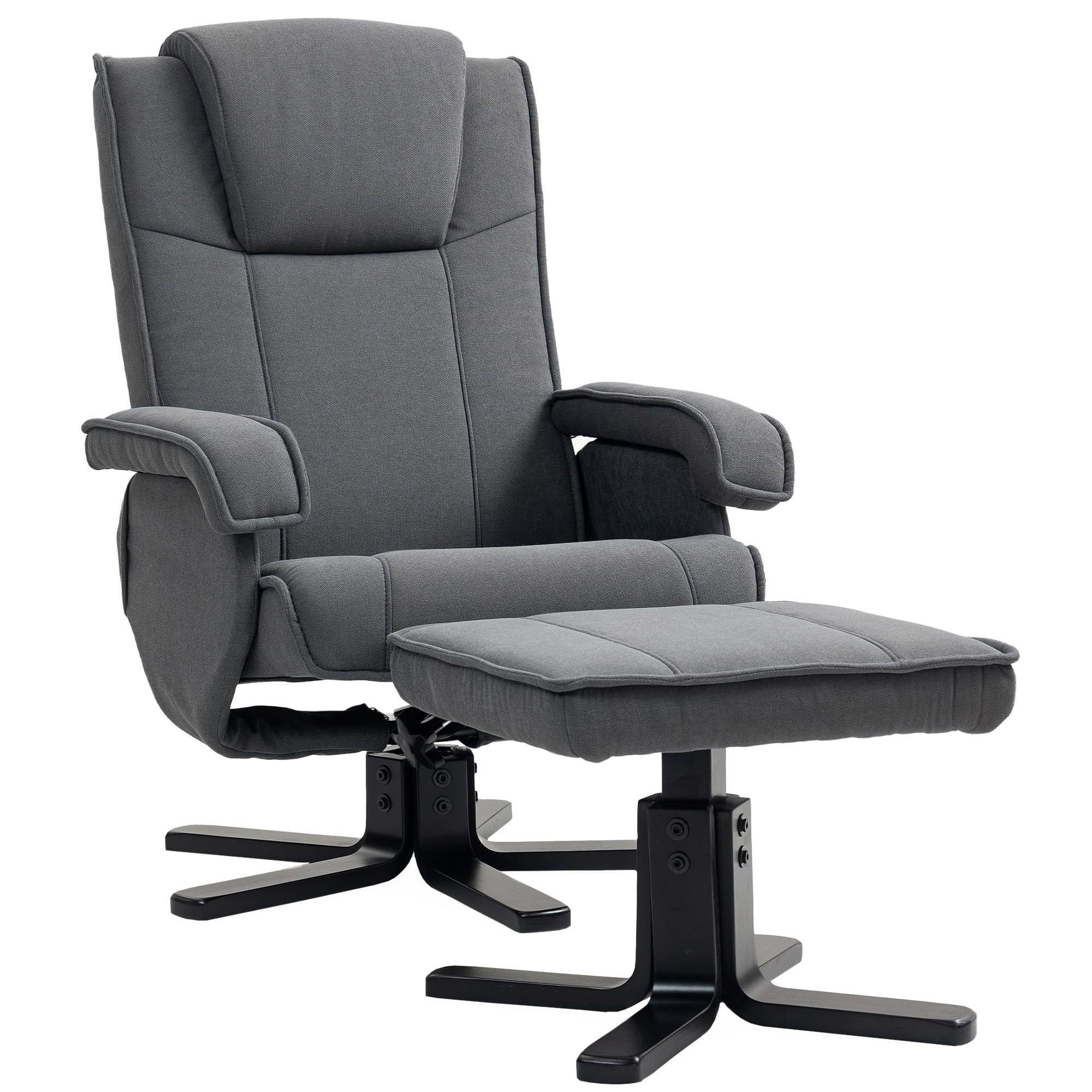 HOMCOM Rocker Swivel Recliner Chair with Footstool, Velvet Fabric Recliner Armchair with Ottoman, Wood Base, Upholstered Reclining Chair for Living Room, Bedroom, Office, Charcoal Grey