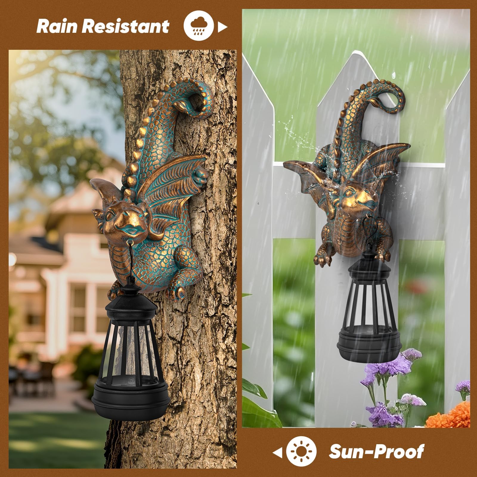 Statua da giardino a forma di drago con luce solare, decorazione da giardino per esterni, portico, patio, parete, albero, recinzione, stravagante, decorazione per albero, regalo di inaugurazione della