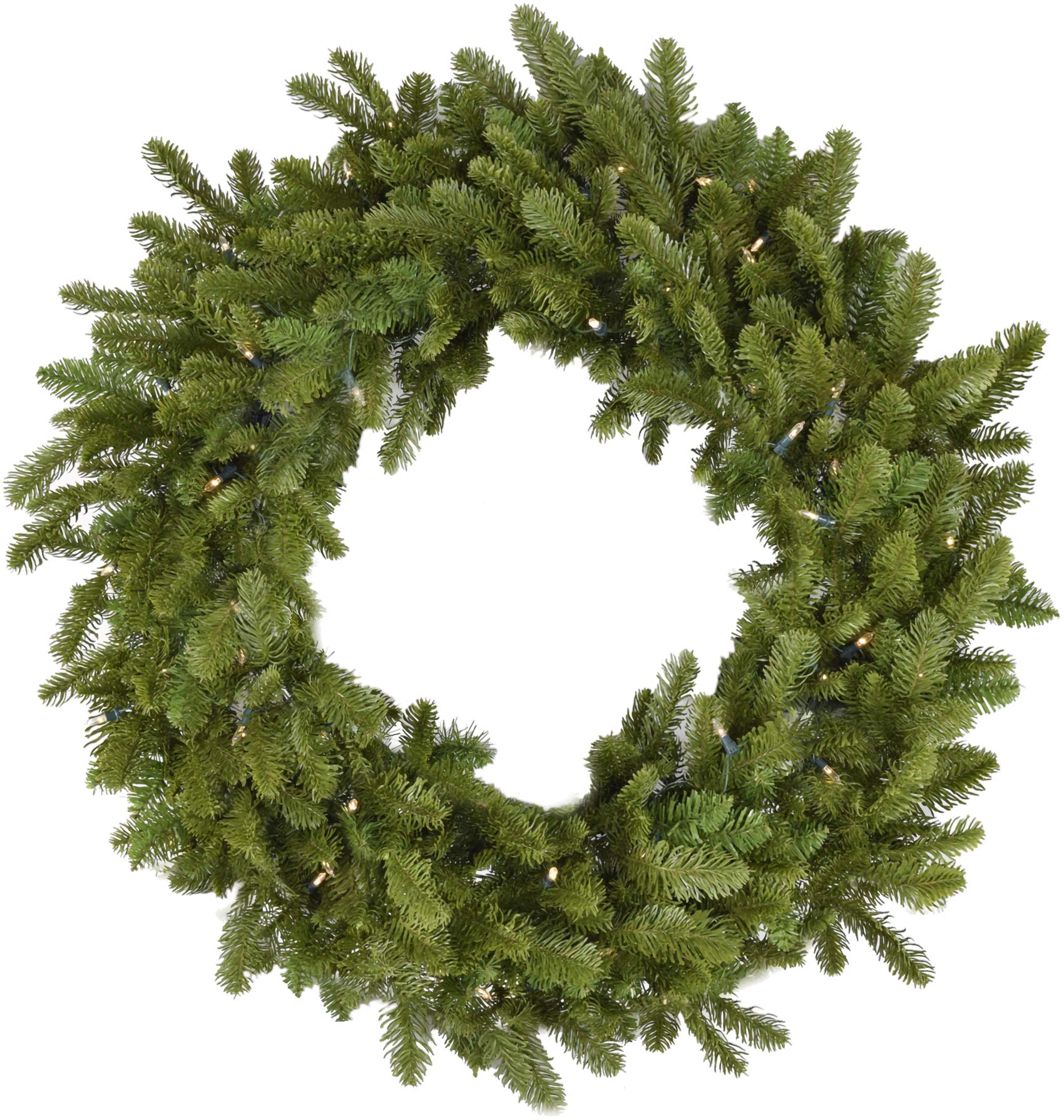 Fraser Hill Farm 36-in. Grandland Artificial Holiday Wreath with Clear Battery-Operated LED String Lights, FFGT036W-5GR Christmas Decoration, 3 Ft, Green