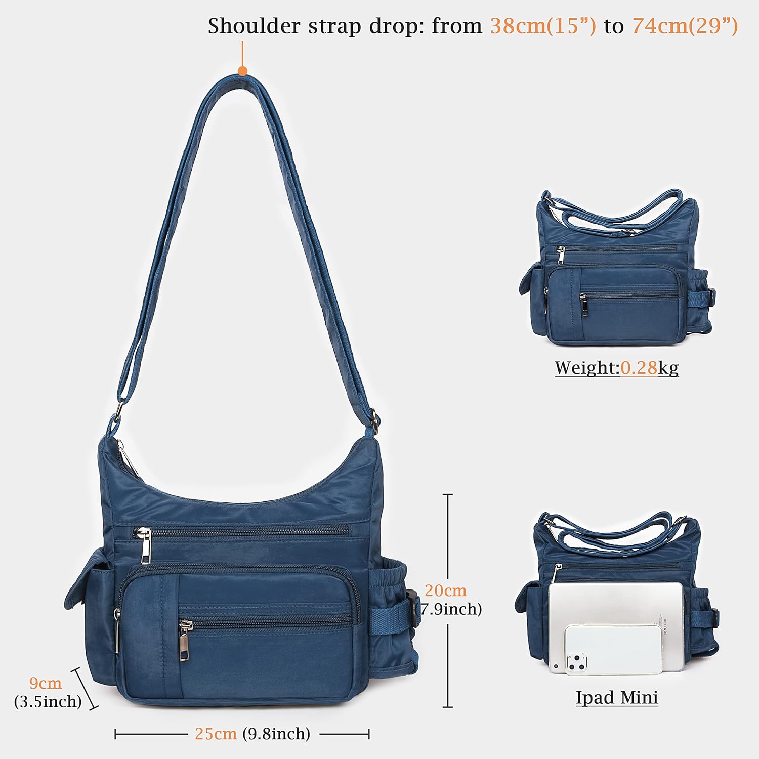 Vista 3 de Bolso bandolera RFID antirrobo para mujer, impermeable, bolso de hombro, bolso de mensajero, bolso de nailon casual