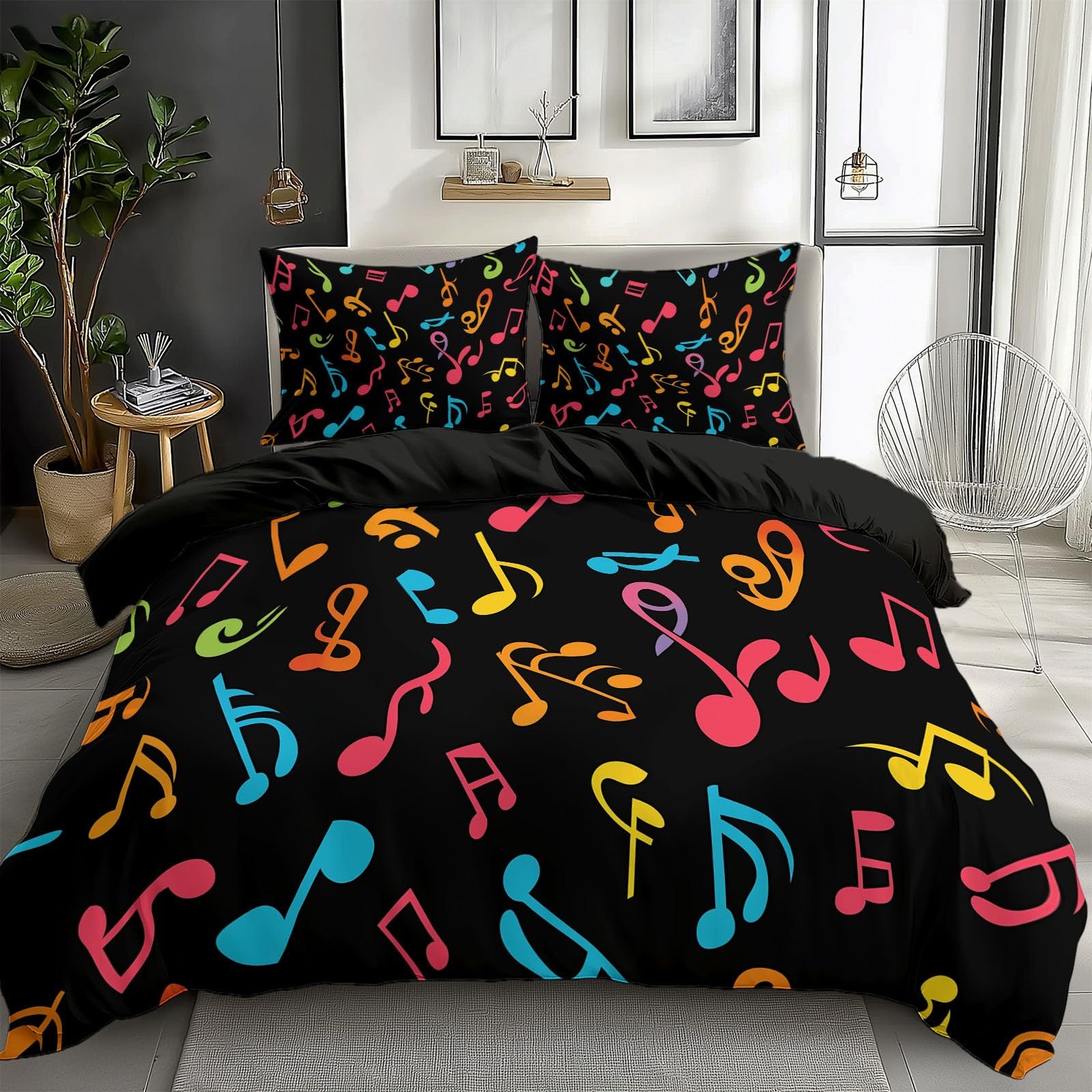 Parure de lit musique coloree double face pour une chambre d'ado ou de musicien dynamique