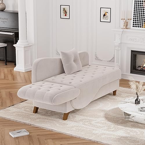 Miniatura 13 de Tumbona interior con almacenamiento, reposabrazos ajustable, silla de lectura reclinable, sofá cama con almohada, futón de terciopelo 3 en 1 para