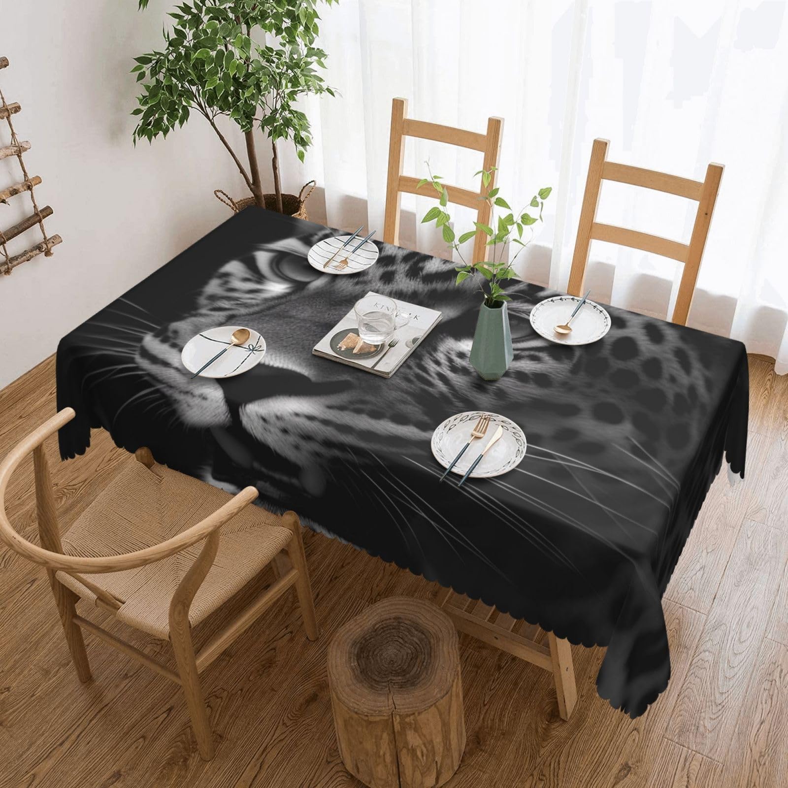 WPKJU Leopard Printed Rectangle Tablecloth 72x54 Inch with Lace Trim, Water-Resistant Washable Table Cover for Farmhouse Weddings, Outdoor Picnics & Holiday Dining