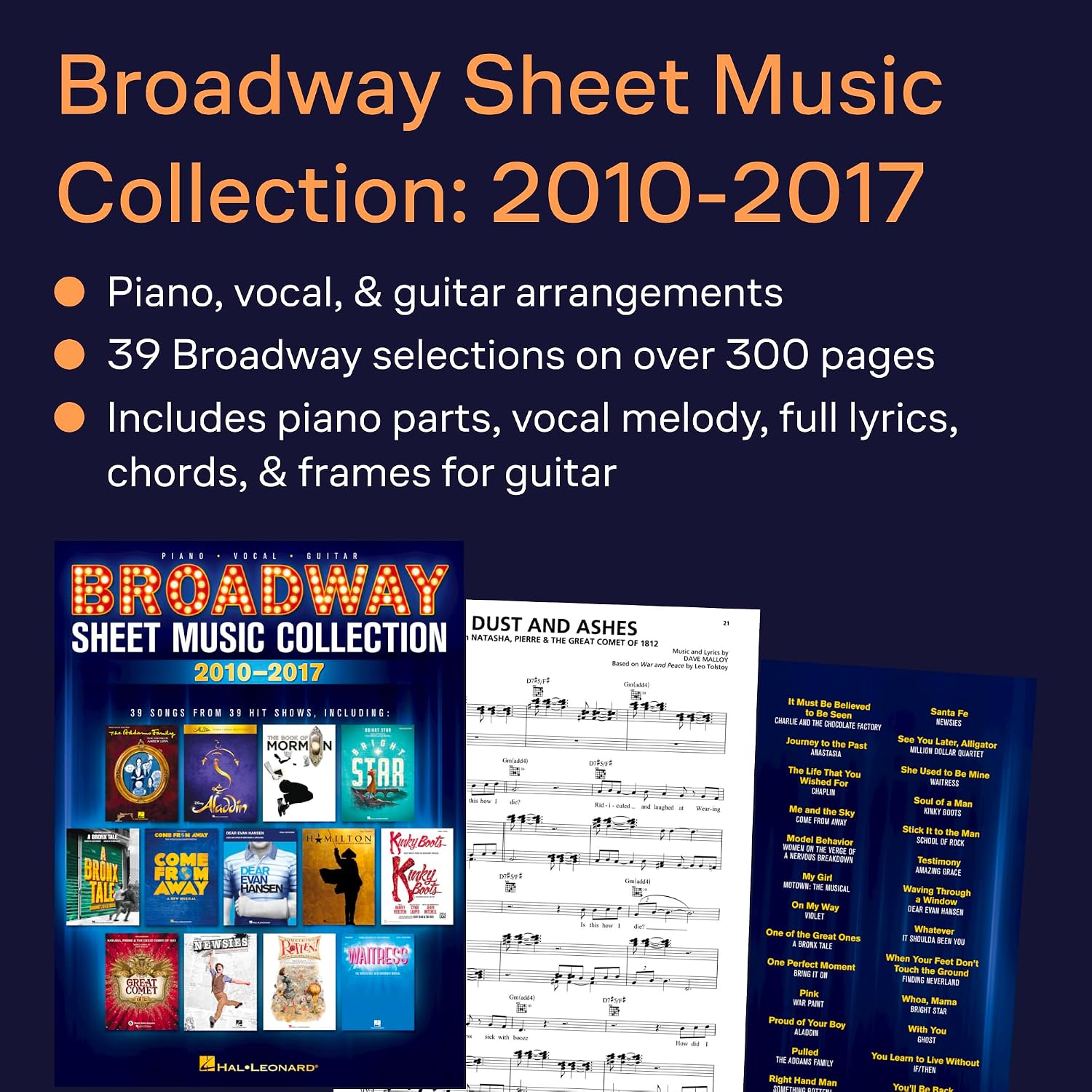 Broadway Sheet Music Collection 2010-2017 | Piano/Vocal/Guitar Songbook | 39 Contemporary Musical Hits from Hamilton Aladdin Dear Evan Hansen and More | Music Book for Performers and Fans