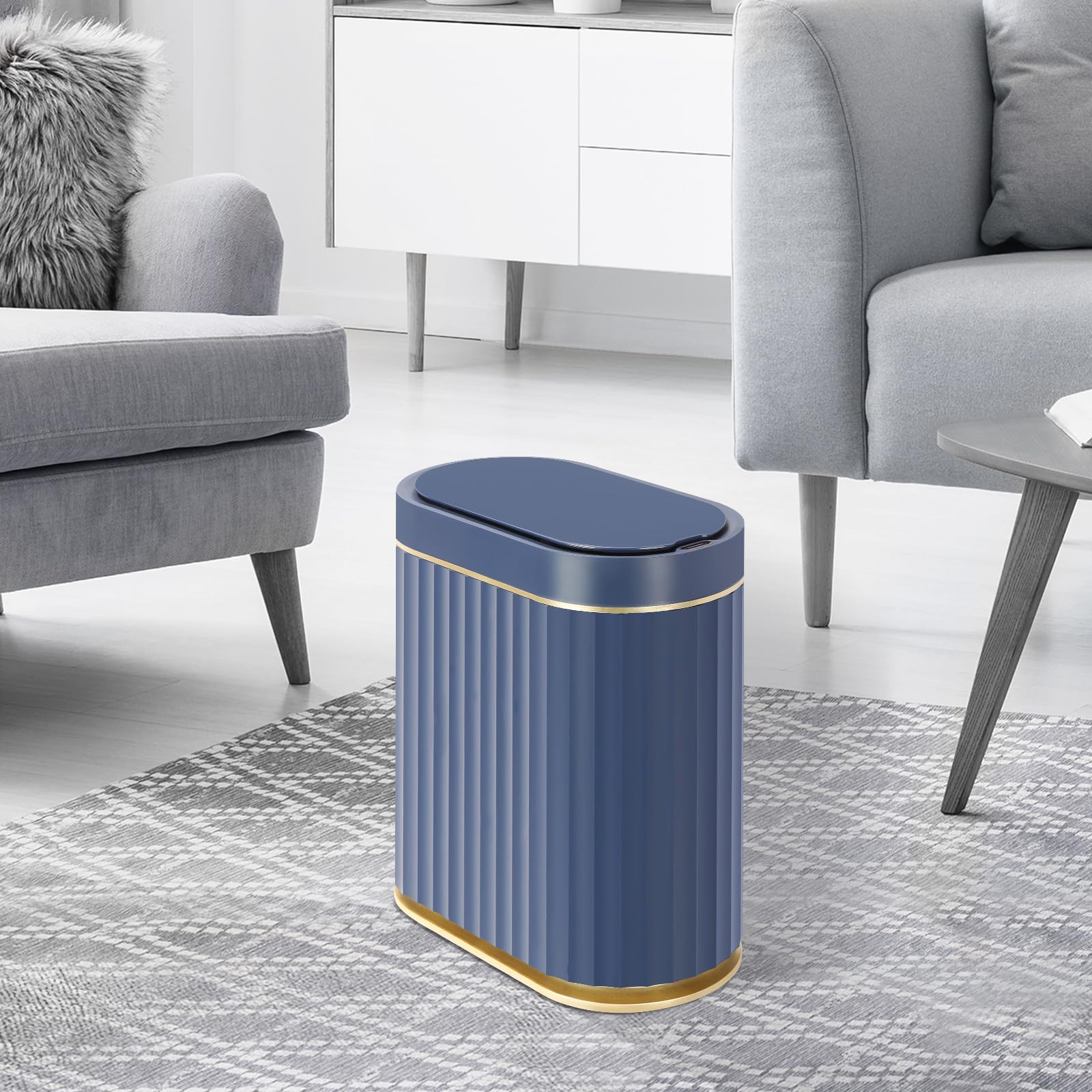 ELPHECO Pattumiera con sensore da 2 galloni, impermeabile da 7,5 l, con sensore di movimento, pattumiera automatica da bagno, bidone della spazzatura sottile, bagno, ufficio, camera da letto, blu