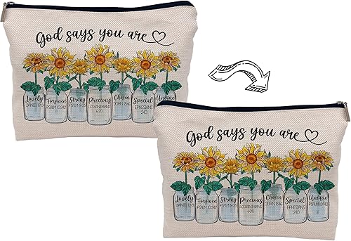 Miniatura 3 de Regalos inspiradores de girasoles con texto en inglés "God says you are alenting", bolsa de maquillaje, bolsa de cosméticos, bolsa con cremallera,