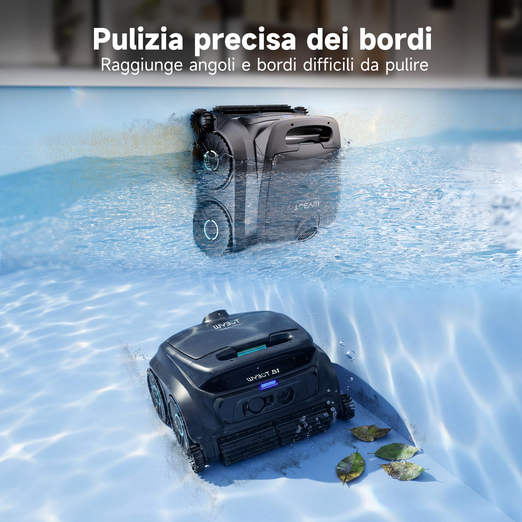 WYBOT B1 - Robot da Piscina a Batteria per Piccole Piscine, Leggero e Intelligente, con Controllo App, Copertura da Parete e Pavimento, Due spazzole Laterali, Fino a 100 Minuti, Nero-Verde