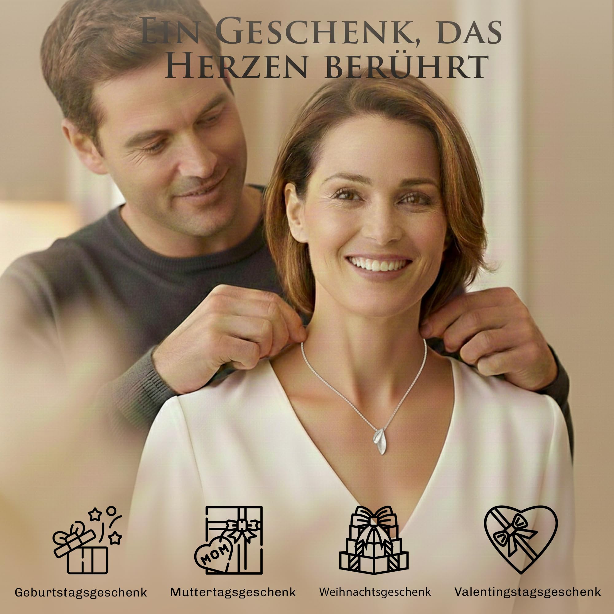 Kettenanhänger mit Schlangenkette 925 Sterling Silber für Damen, ABH-S | Blattmotiv, gebürstete Mattoptik, nickelfrei, antiallergisch, deutsches Design, vielseitig kombinierbar