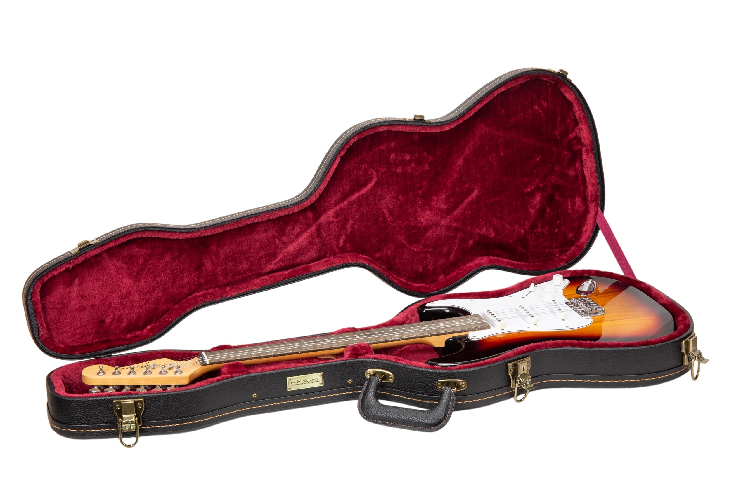 Crossrock Wooden Guitar Case -Fits Telecaster and Stratocaster Styles of Guitars -Vintage Hardware, Sponge Lining, Storage Space-Black (CRW520STBK)