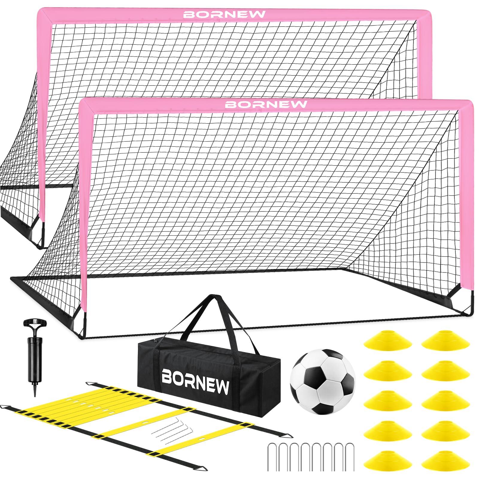 Kids Soccer Goal for Backyard Set - 2 Set of 6X4 FT Toddler Soccer Nets with 20ft Agility Ladder, Soccer Ball, Pop Up Portable Soccer Set for Kids and Youth Game and Training Goals