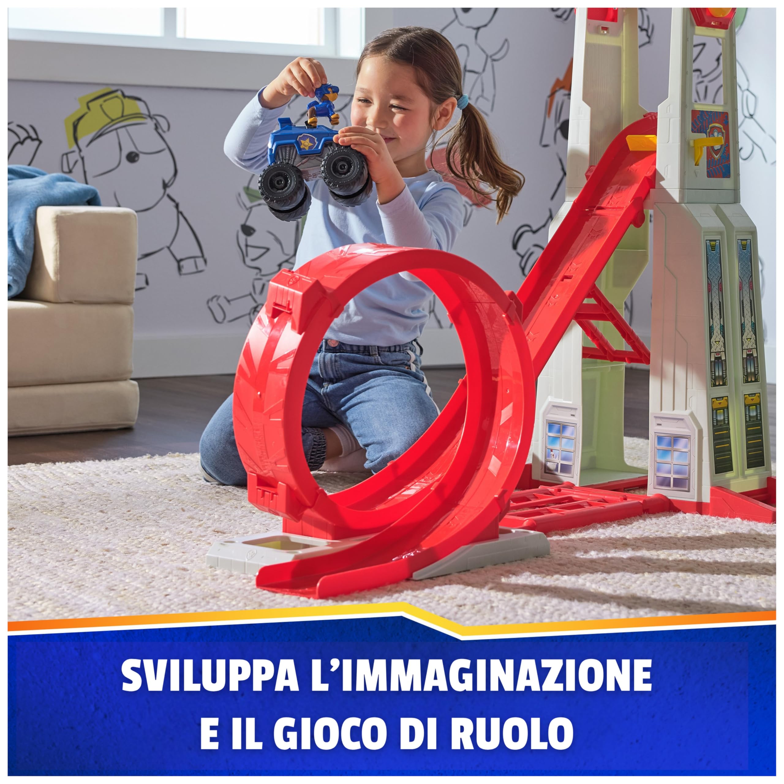 Paw Patrol, Quartier Generale Superloop, Set di Gioco con Luci e Suoni, 3+ | 6 Veicoli, Effetti Sonori, Torre Di 1 Metro Di Altezza, Personaggio Chase e Auto Di Pattuglia, Centro Di Comando
