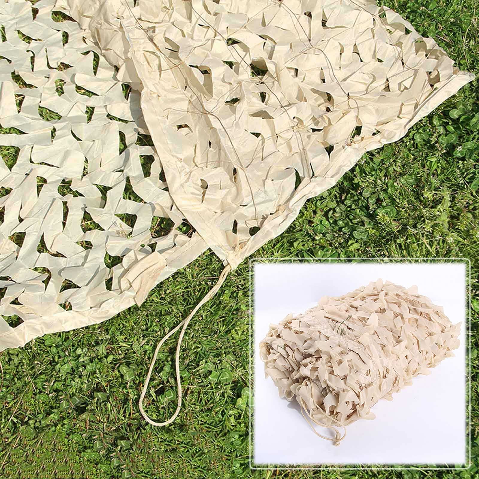 Jolan Beige Reinforced Camouflage Netting 2m 3m 4m 5m 6m 7m 8m 9m,Pergola Shade Net,Military Camouflage Net,Camo Netting for Hunting,Car Cover,Decoration,Light Sunscreen Net,Beige-6×7m(19.7 * 23ft)