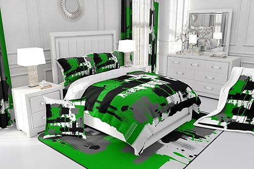 Miniatura 6 de Feelyou Tapete de interior de arte abstracto para niños y niñas, 5 x 7 pies, color verde y negro, alfombra de sala de estar, ultra suave, retro,