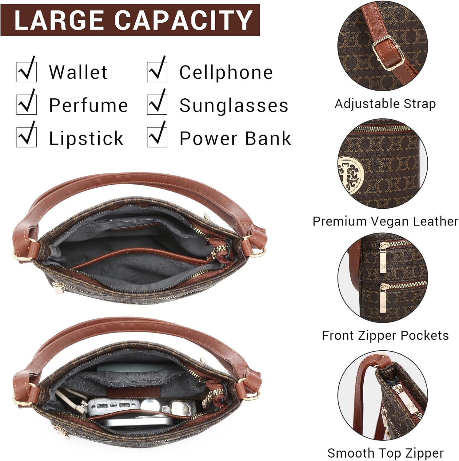 Crossbody Bags for Women Multi Pocket Crossbody Purses Trendy Vegan Leather Shoulder Handbags with Adjustable Strap - Image 5