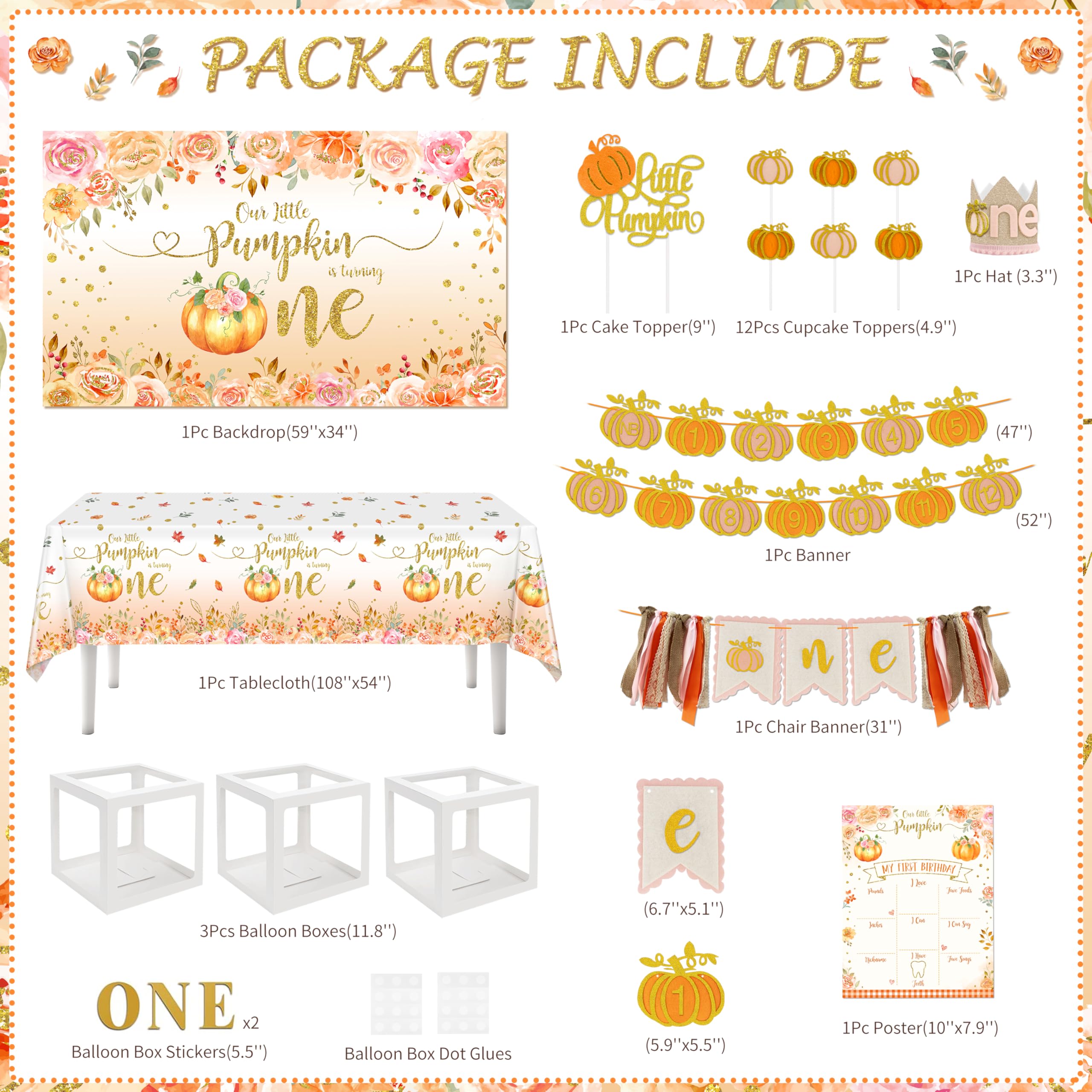 Pumpkin 1st Birthday High Chair Tassel Banner - 80" Fall Thanksgiving Decor | Cake Smash Backdrop & Photo Prop