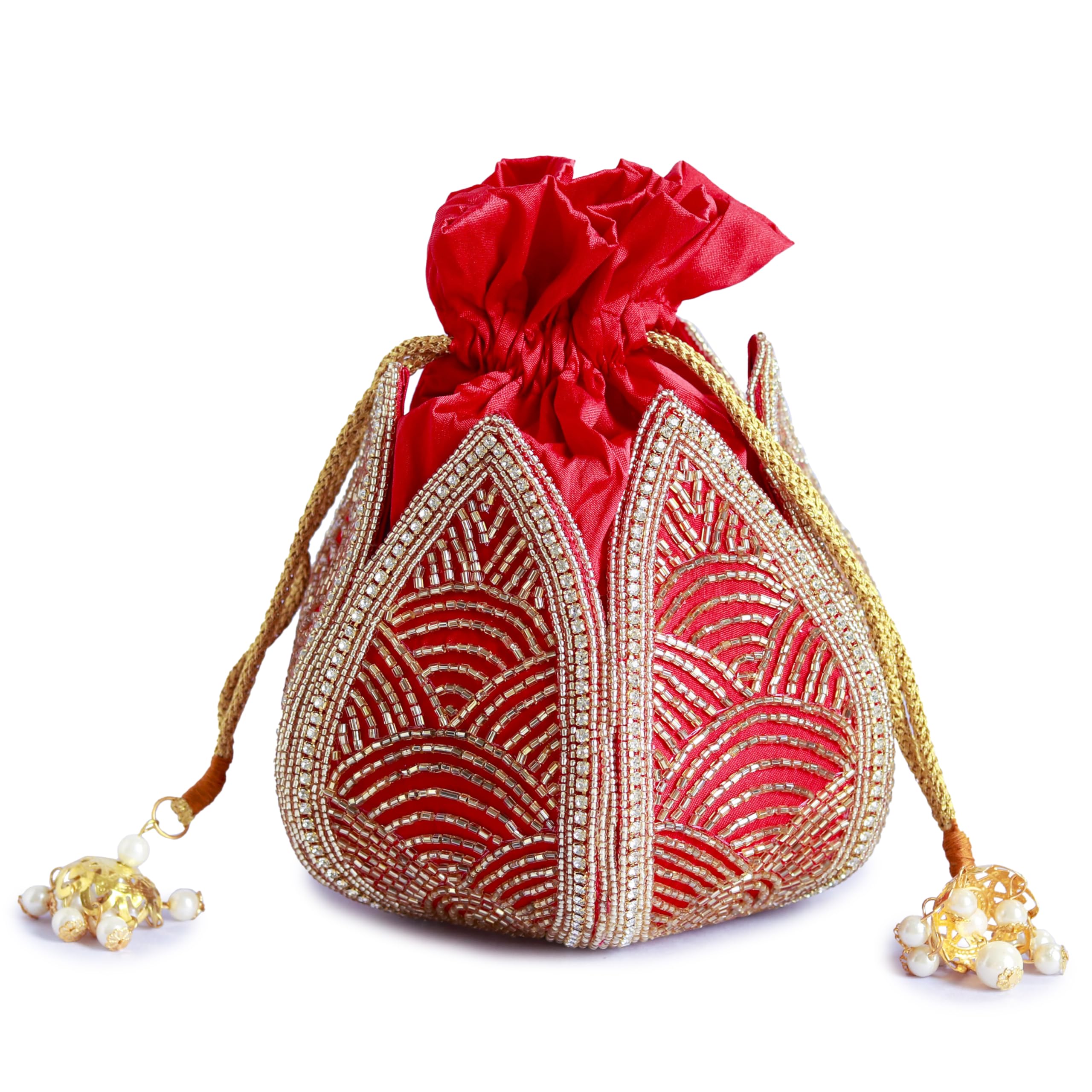 the tan clan Hasta Hand Embroidered Mini Lotus Potli bags for ladies – Handcrafted Silk Pouch with Intricate Lotus Embroidery for Weddings, Parties, and Special Occasions-picture-2