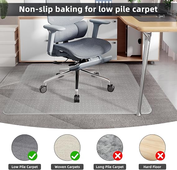 Office Chair Mat for Carpet Floor, Heavy Duty Desk Chair Mat for Low/No Pile Carpeted Floors, Anti Slip Carpets Protector for Home Office (47 x 59)