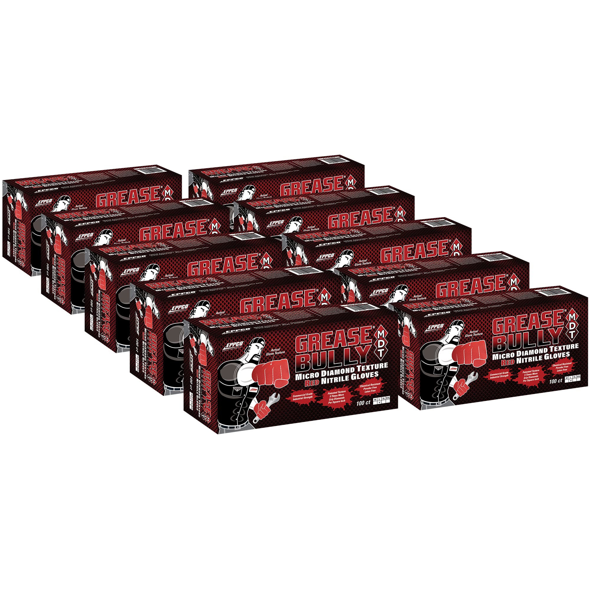 Eppco Grease Bully Mil Red Nitrile Gloves Disposable Powder