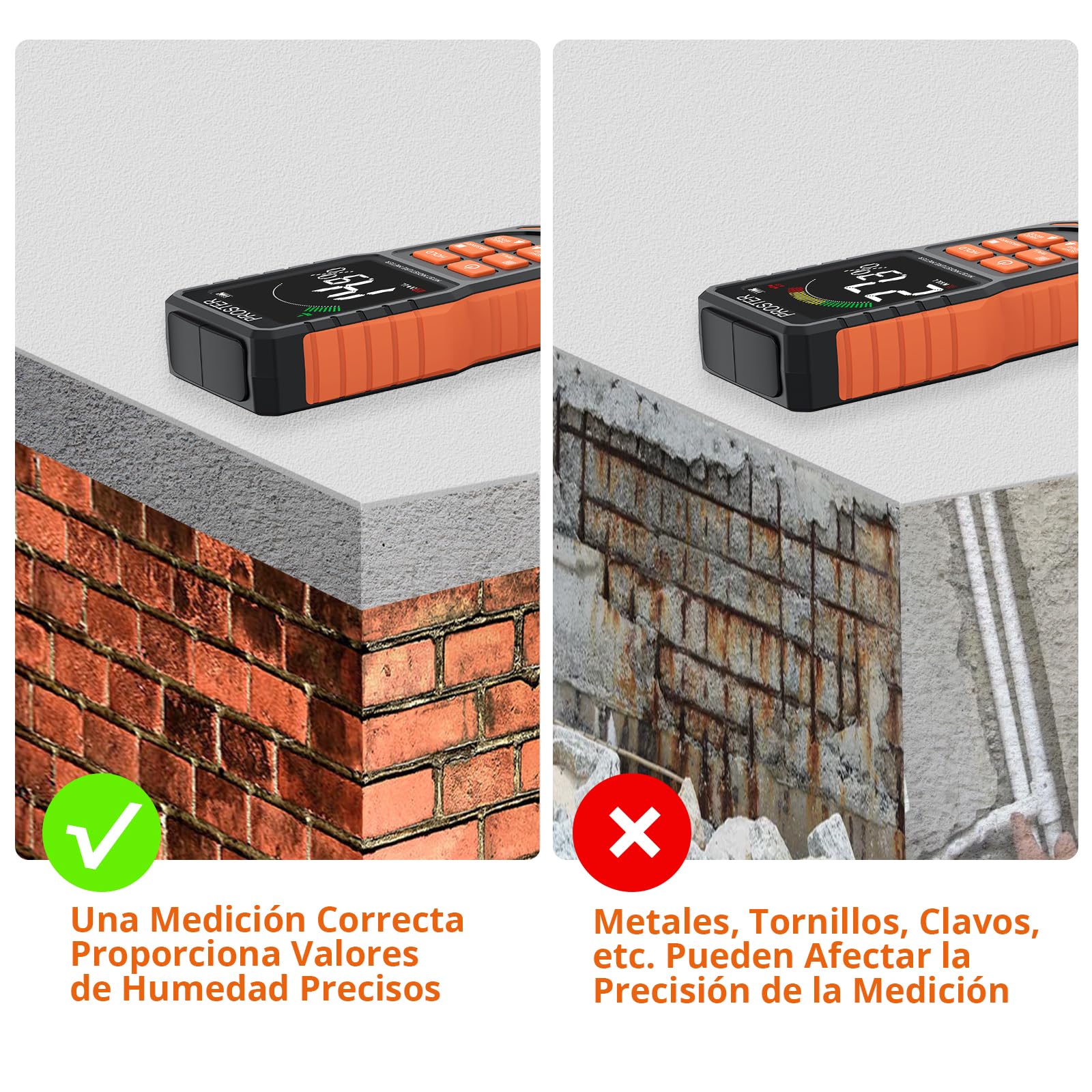 Proster Medidor de Humedad Digital de Pared Recargable Detectores de Humedad Higrómetro Profesional de Pared Sin Aguja con Pantalla LCD y Alarma Audible Para Madera, Paredes, Yeso, Mampostería