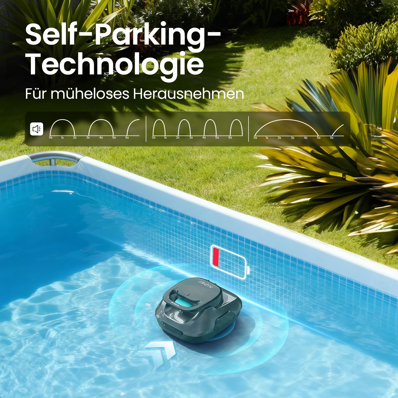 AIPER Poolroboter Kabelloser Poolsauger mit 90 Min Laufzeit Intelligentes Auto Parking Plus Leichtes Design Ideal für Bodenpools bis 80 m²